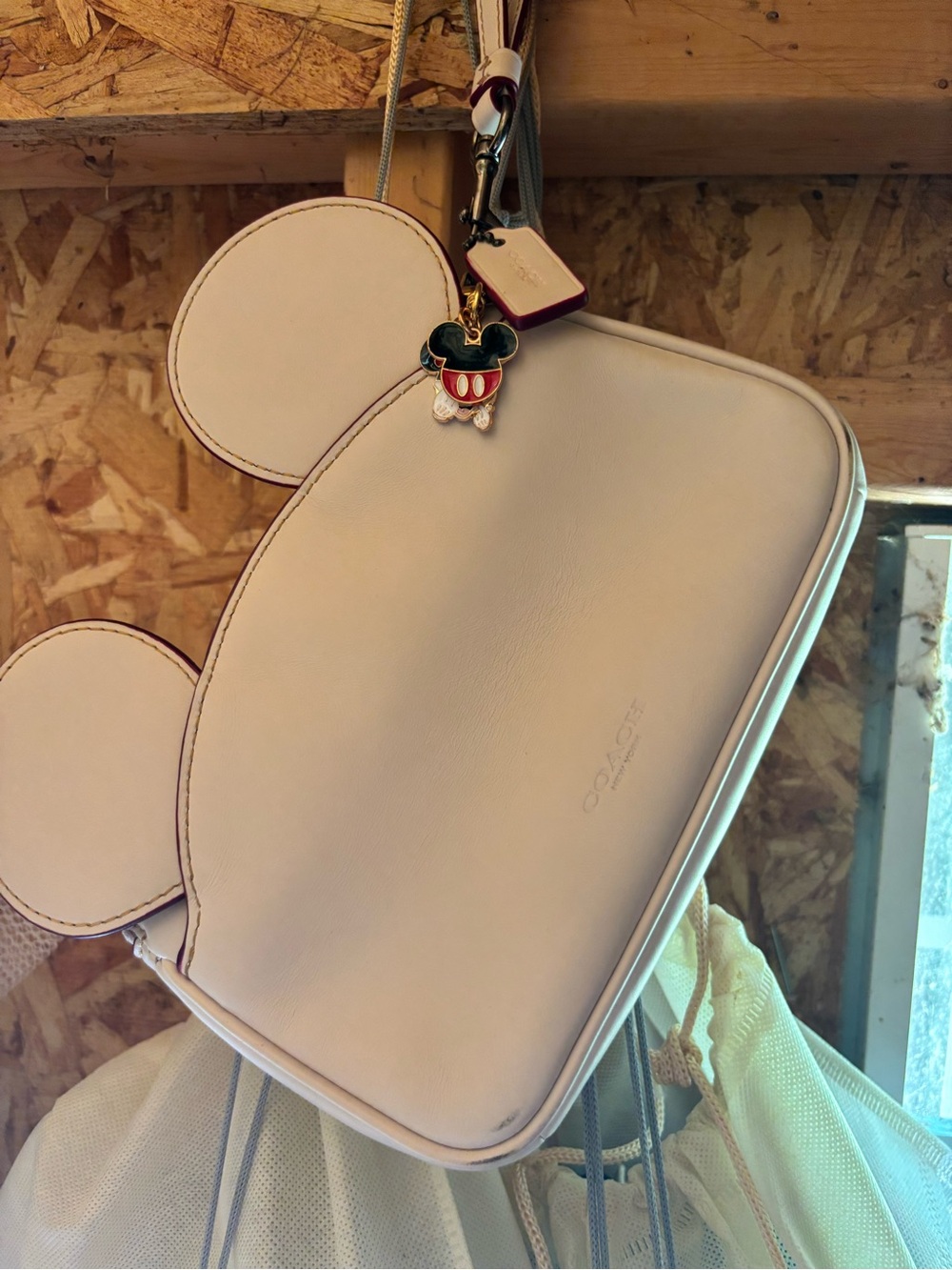 Coach Cream Leather Mickey Ear Crossbody with Charm